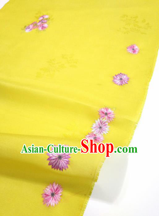 Chinese Traditional Embroidered Chrysanthemum Pattern Design Yellow Silk Fabric Asian China Hanfu Silk Material Chinese Traditional Embroidered Chrysanthemum Pattern Design Yellow Silk Fabric Asian China Hanfu Silk Material
