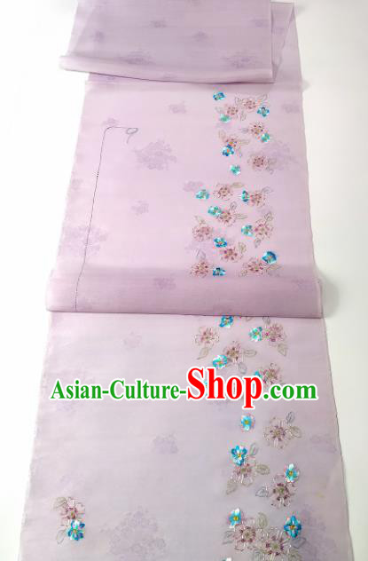 Chinese Traditional Embroidered Flowers Pattern Design Lilac Silk Fabric Asian China Hanfu Silk Material Chinese Traditional Embroidered Flowers Pattern Design Lilac Silk Fabric Asian China Hanfu Silk Material