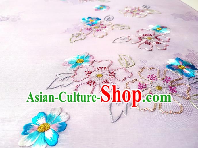 Chinese Traditional Embroidered Flowers Pattern Design Lilac Silk Fabric Asian China Hanfu Silk Material Chinese Traditional Embroidered Flowers Pattern Design Lilac Silk Fabric Asian China Hanfu Silk Material
