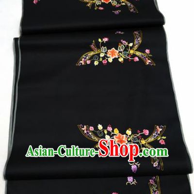 Chinese Traditional Embroidered Flowers Pattern Design Black Silk Fabric Asian China Hanfu Silk Material