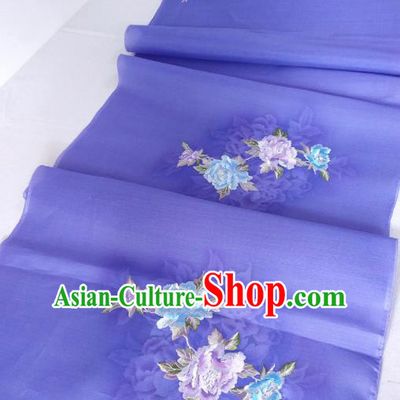 Chinese Traditional Embroidered Peony Pattern Design Lilac Silk Fabric Asian China Hanfu Silk Material