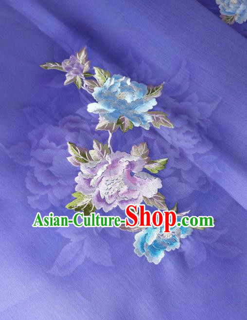 Chinese Traditional Embroidered Peony Pattern Design Lilac Silk Fabric Asian China Hanfu Silk Material Chinese Traditional Embroidered Peony Pattern Design Lilac Silk Fabric Asian China Hanfu Silk Material