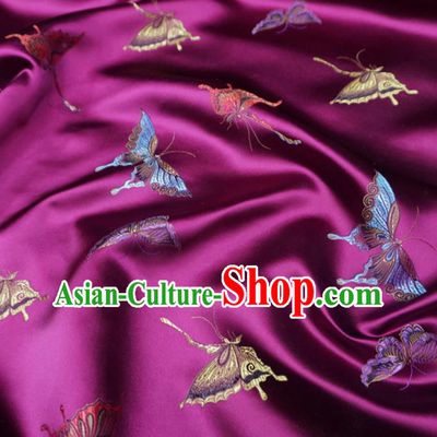 Chinese Traditional Colorful Butterfly Pattern Design Purple Brocade Fabric Asian Satin China Hanfu Silk Material