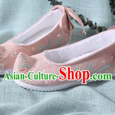 Chinese Handmade Embroidered Butterfly Pink Shoes Traditional Ming Dynasty Hanfu Shoes Princess Shoes for Women