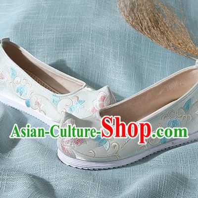 Chinese Handmade Embroidered Twine Flower Light Green Bow Shoes Traditional Ming Dynasty Hanfu Shoes Princess Shoes for Women