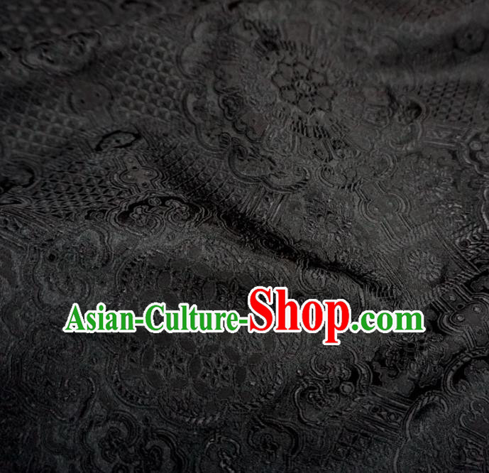 Chinese Traditional Rosette Pattern Design Black Brocade Fabric Asian Satin China Hanfu Silk Material Chinese Traditional Rosette Pattern Design Black Brocade Fabric Asian Satin China Hanfu Silk Material