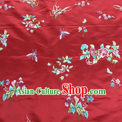 Chinese Traditional Embroidered Butterfly Peony Pattern Design Red Silk Fabric Asian China Hanfu Silk Material