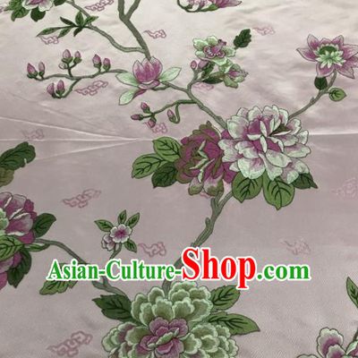 Chinese Traditional Embroidered Yulan Magnolia Pattern Design Pink Silk Fabric Asian China Hanfu Silk Material