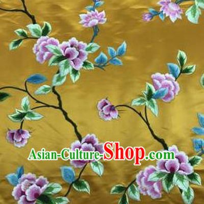 Chinese Traditional Embroidered Lily Flowers Pattern Design Yellow Silk Fabric Asian China Hanfu Silk Material