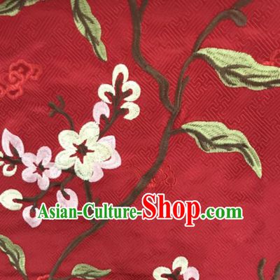 Chinese Traditional Embroidered Flowers Pattern Design Red Silk Fabric Asian China Hanfu Silk Material