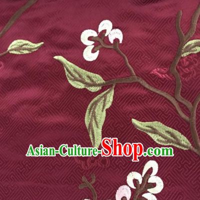 Chinese Traditional Embroidered Flowers Pattern Design Purplish Red Silk Fabric Asian China Hanfu Silk Material