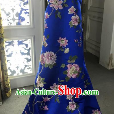 Chinese Traditional Embroidered Peony Pattern Design Royalblue Silk Fabric Asian China Hanfu Silk Material