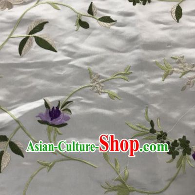 Chinese Traditional Embroidered Vine Flowers Pattern Design Apricot Silk Fabric Asian China Hanfu Silk Material