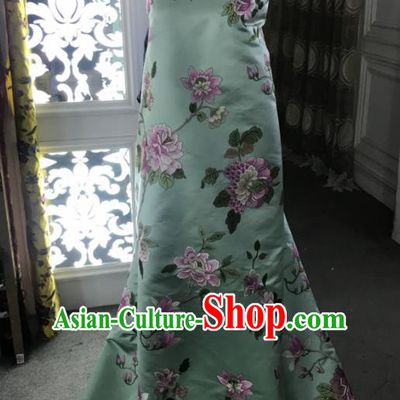Chinese Traditional Embroidered Peony Pattern Design Light Green Silk Fabric Asian China Hanfu Silk Material