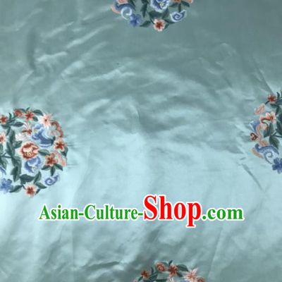 Chinese Traditional Embroidered Round Peony Pattern Design Green Silk Fabric Asian China Hanfu Silk Material
