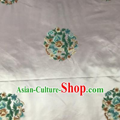 Chinese Traditional Embroidered Round Peony Pattern Design Pink Silk Fabric Asian China Hanfu Silk Material