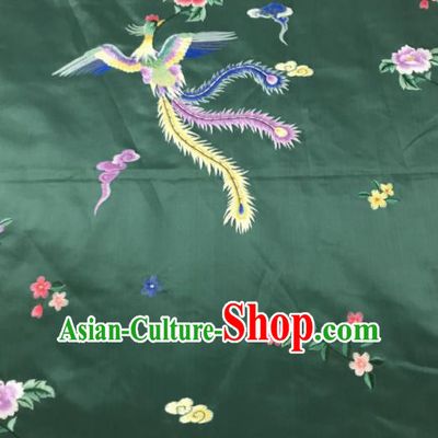 Chinese Traditional Embroidered Phoenix Peony Pattern Design Green Silk Fabric Asian China Hanfu Silk Material