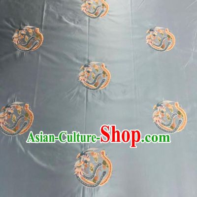 Chinese Traditional Embroidered Round Phoenix Pattern Design Light Blue Silk Fabric Asian China Hanfu Silk Material