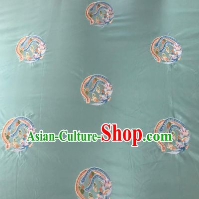 Chinese Traditional Embroidered Round Phoenix Pattern Design Green Silk Fabric Asian China Hanfu Silk Material