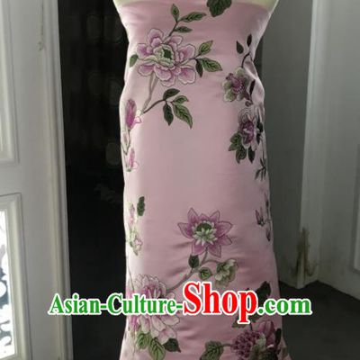 Chinese Traditional Embroidered Peony Pattern Design Pink Silk Fabric Asian China Hanfu Silk Material