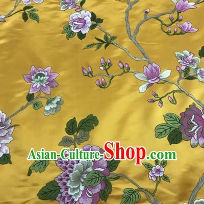 Chinese Traditional Embroidered Peony Pattern Design Yellow Silk Fabric Asian China Hanfu Silk Material