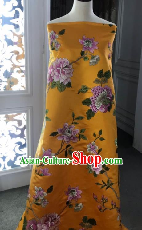 Chinese Traditional Embroidered Peony Pattern Design Yellow Silk Fabric Asian China Hanfu Silk Material Chinese Traditional Embroidered Peony Pattern Design Yellow Silk Fabric Asian China Hanfu Silk Material