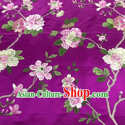 Chinese Traditional Embroidered Peony Pattern Design Purple Silk Fabric Asian China Hanfu Silk Material