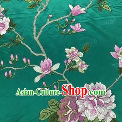 Chinese Traditional Embroidered Peony Pattern Design Green Silk Fabric Asian China Hanfu Silk Material
