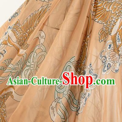 Chinese Traditional Printing Swan Pattern Design Yellow Chiffon Fabric Asian Satin China Hanfu Material