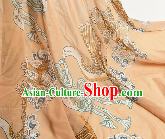 Chinese Traditional Printing Swan Pattern Design Yellow Chiffon Fabric Asian Satin China Hanfu Material Chinese Traditional Printing Swan Pattern Design Yellow Chiffon Fabric Asian Satin China Hanfu Material