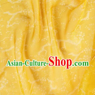 Chinese Traditional Plum Blossom Pattern Design Yellow Chiffon Fabric Asian Satin China Hanfu Material
