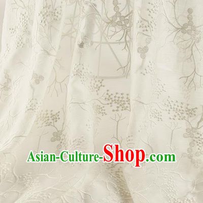 Chinese Traditional Plum Blossom Pattern Design White Chiffon Fabric Asian Satin China Hanfu Material