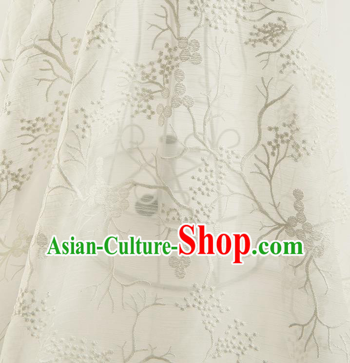 Chinese Traditional Plum Blossom Pattern Design White Chiffon Fabric Asian Satin China Hanfu Material Chinese Traditional Plum Blossom Pattern Design White Chiffon Fabric Asian Satin China Hanfu Material