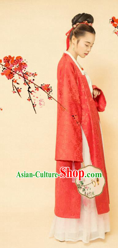 Chinese Ancient Song Dynasty Women Red Beizi Replica Costumes Complete Set Chinese Ancient Song Dynasty Women Red Beizi Replica Costumes Complete Set