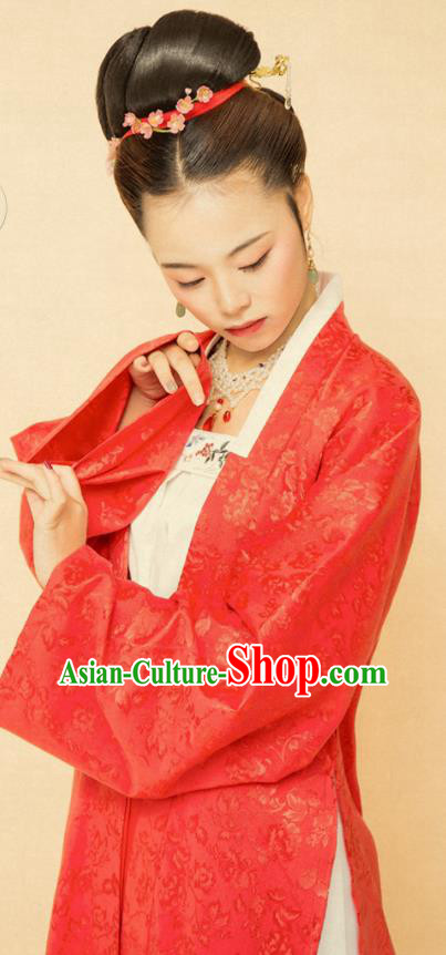 Chinese Ancient Song Dynasty Women Red Beizi Replica Costumes Complete Set Chinese Ancient Song Dynasty Women Red Beizi Replica Costumes Complete Set