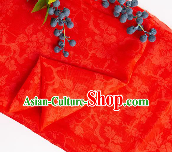 Chinese Traditional Peony Pattern Design Red Chiffon Fabric Asian Satin China Hanfu Material Chinese Traditional Peony Pattern Design Red Chiffon Fabric Asian Satin China Hanfu Material