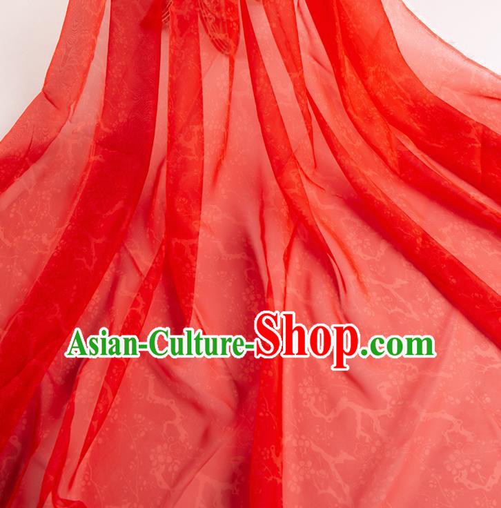 Chinese Traditional Plum Pattern Design Red Chiffon Fabric Asian Satin China Hanfu Material Chinese Traditional Plum Pattern Design Red Chiffon Fabric Asian Satin China Hanfu Material