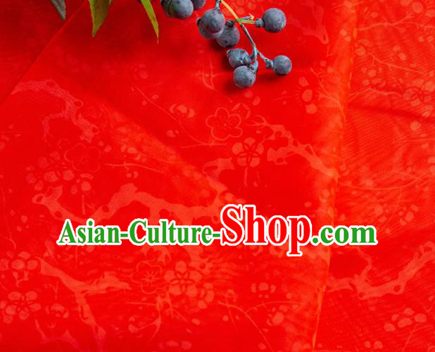 Chinese Traditional Plum Pattern Design Red Chiffon Fabric Asian Satin China Hanfu Material Chinese Traditional Plum Pattern Design Red Chiffon Fabric Asian Satin China Hanfu Material