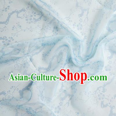 Chinese Traditional Plum Pattern Design Blue Chiffon Fabric Asian Satin China Hanfu Material