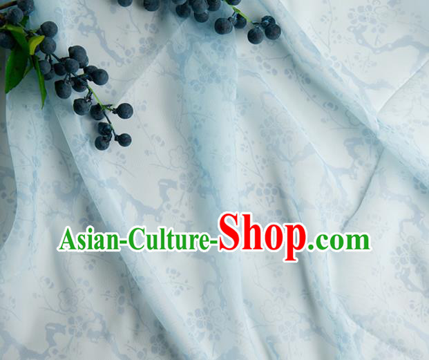 Chinese Traditional Plum Pattern Design Blue Chiffon Fabric Asian Satin China Hanfu Material Chinese Traditional Plum Pattern Design Blue Chiffon Fabric Asian Satin China Hanfu Material