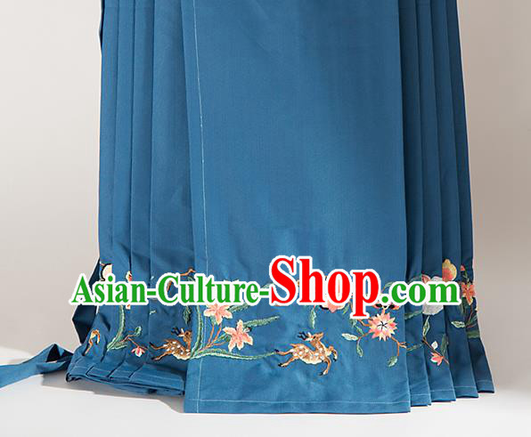 Chinese Traditional Embroidered Deer Pattern Design Blue Flax Fabric Asian China Hanfu Material Chinese Traditional Embroidered Deer Pattern Design Blue Flax Fabric Asian China Hanfu Material
