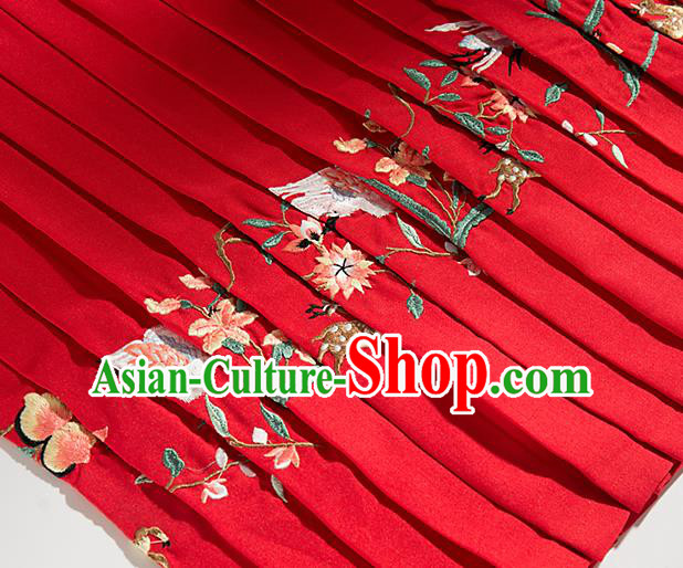 Chinese Traditional Embroidered Deer Pattern Design Red Flax Fabric Asian China Hanfu Material