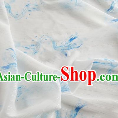 Chinese Traditional Printing Pattern Design White Chiffon Fabric Asian China Hanfu Material