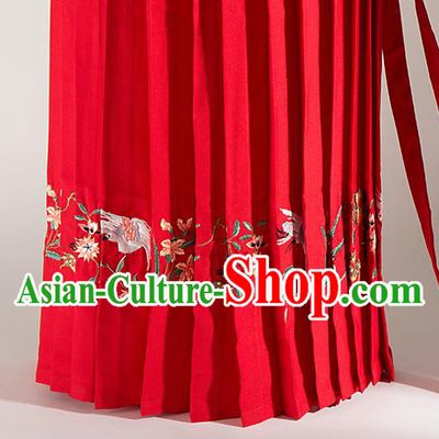 Chinese Traditional Embroidered Deer Pattern Design Red Flax Fabric Asian China Hanfu Material