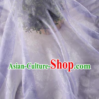 Chinese Traditional Peony Lotus Pattern Design Lilac Chiffon Fabric Asian Satin China Hanfu Material
