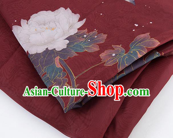 Chinese Traditional Printing Peony Pattern Design Red Chiffon Fabric Asian China Hanfu Material Chinese Traditional Printing Peony Pattern Design Red Chiffon Fabric Asian China Hanfu Material