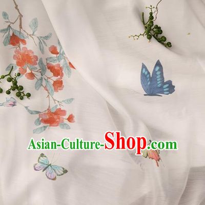 Chinese Traditional Printing Butterfly Flowers Pattern Design White Chiffon Fabric Asian China Hanfu Material