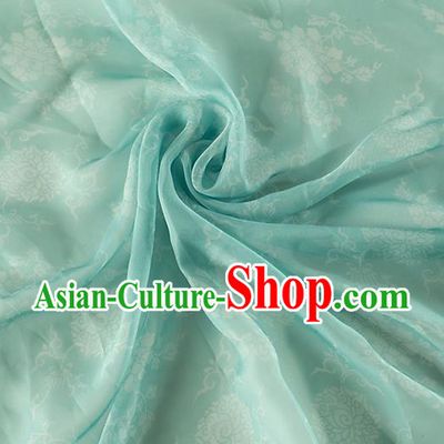 Chinese Traditional Peony Lotus Pattern Design Light Green Chiffon Fabric Asian Satin China Hanfu Material