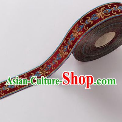 Chinese Traditional Hanfu Embroidered Pattern Purplish Red Waistband Lace Fabric Asian China Costume Collar Accessories