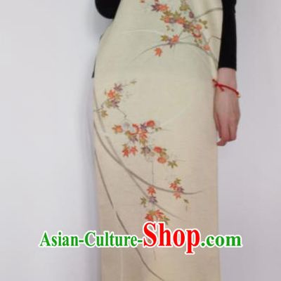 Chinese Traditional Daisy Pattern Design Beige Silk Fabric Asian China Cheongsam Silk Material